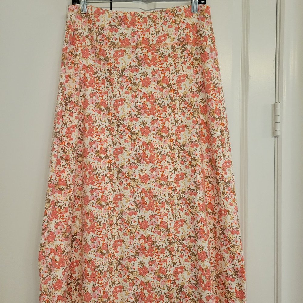 Sahalie pink print knit midi skirt size M